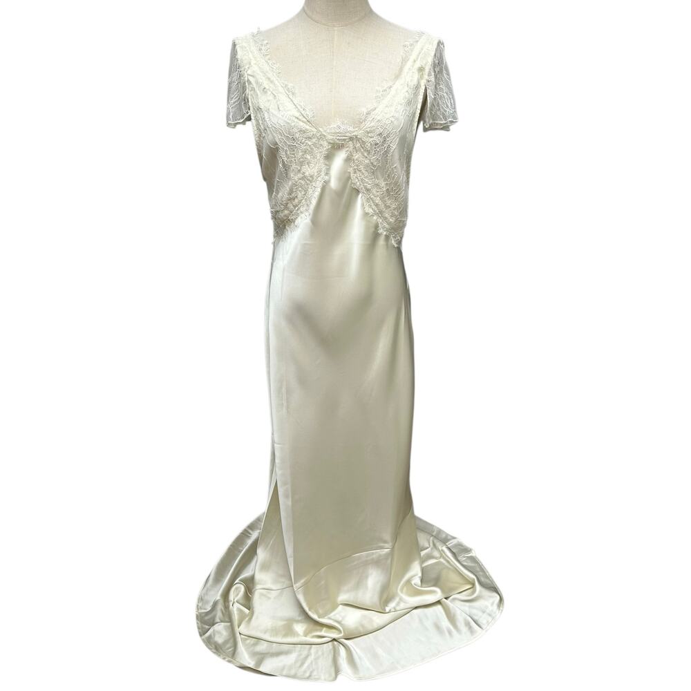Women's Size 6 WeWoreWhat Ecru Silky Charmeuse Lace Slip Dress Full Length Maxi